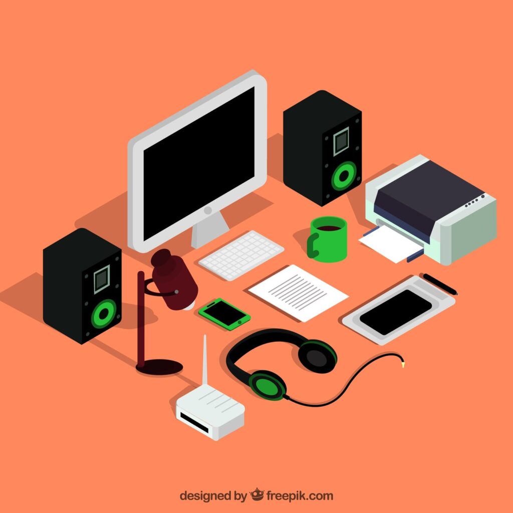 A graphic of computer accessories